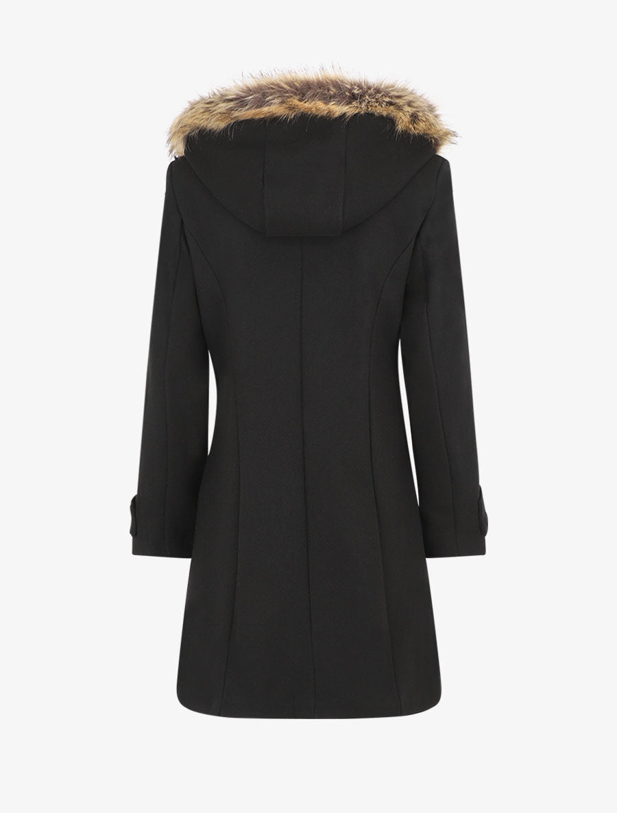 Manteau zippé à capuche fausse fourrure - Noir - 2