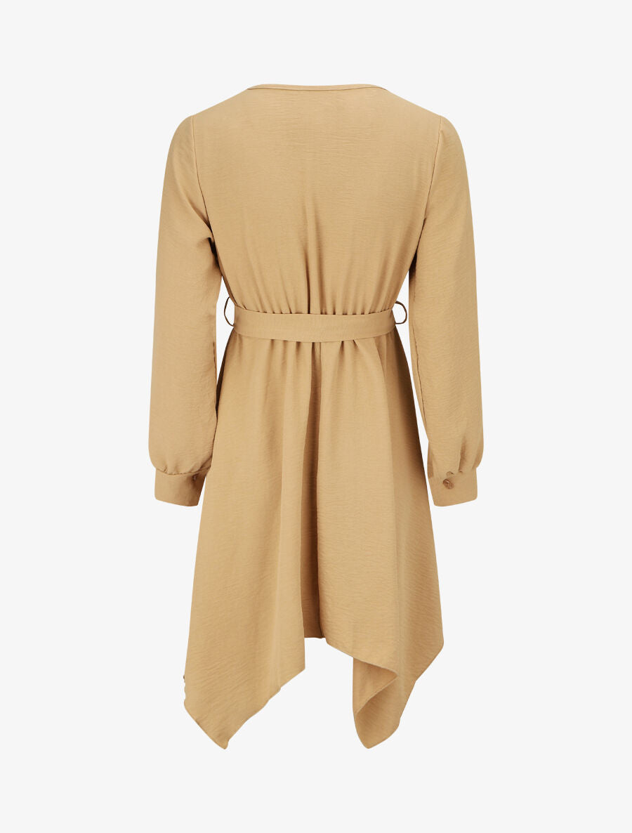 Robe unie élastiquée à bas asymétrique - Camel - 2