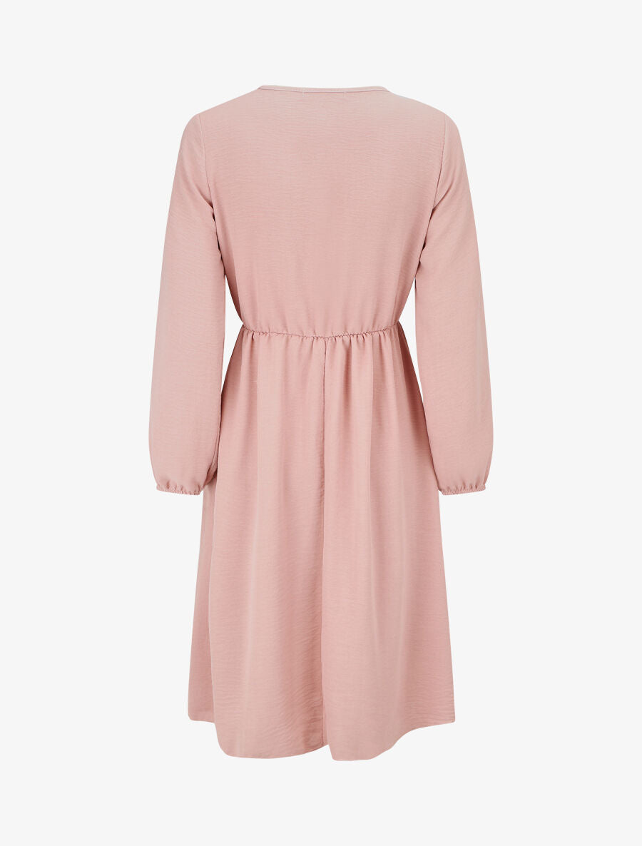 Robe uni à col en V décolleté - Rose - 2