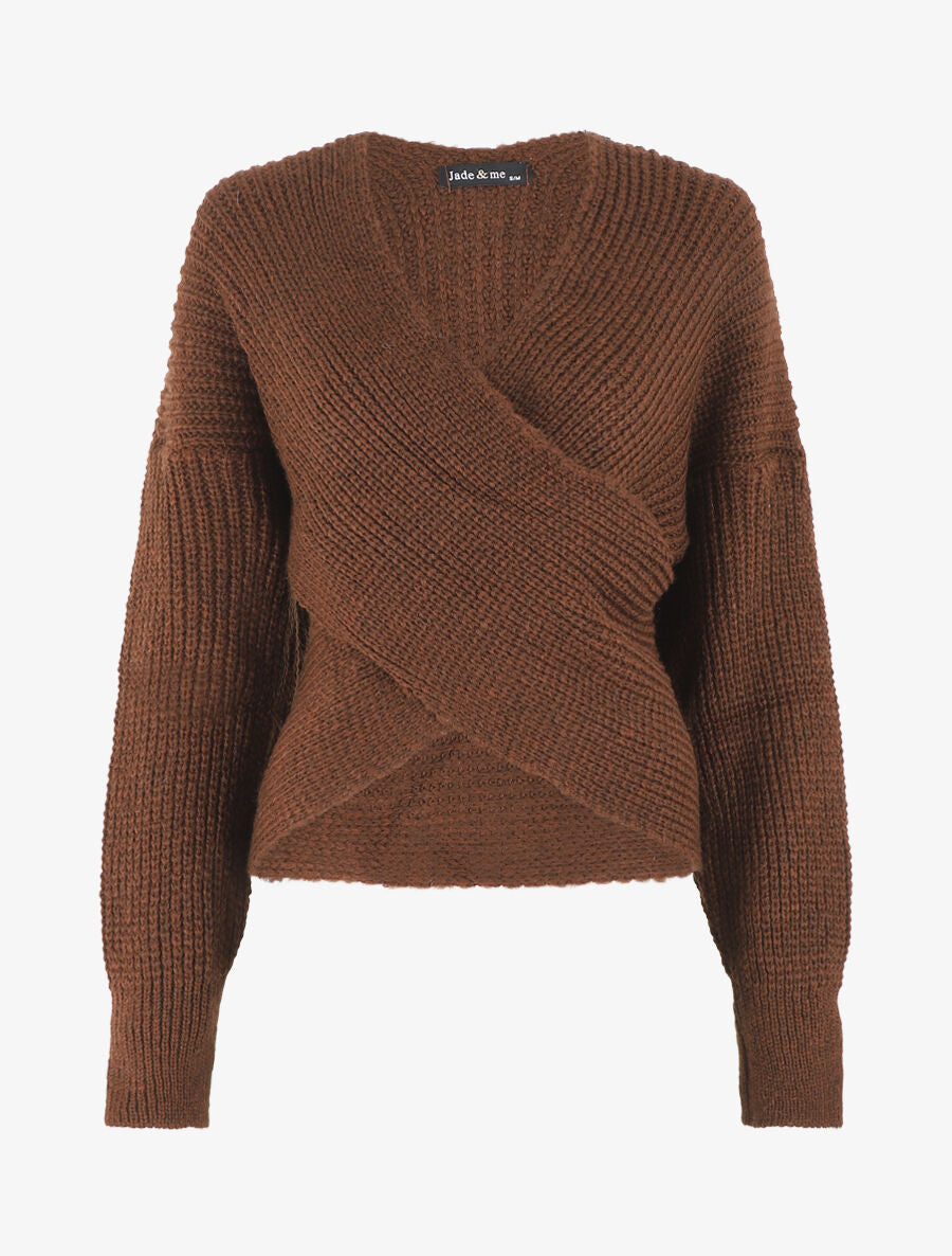 Pull cache-coeur en maille - Marron - 4