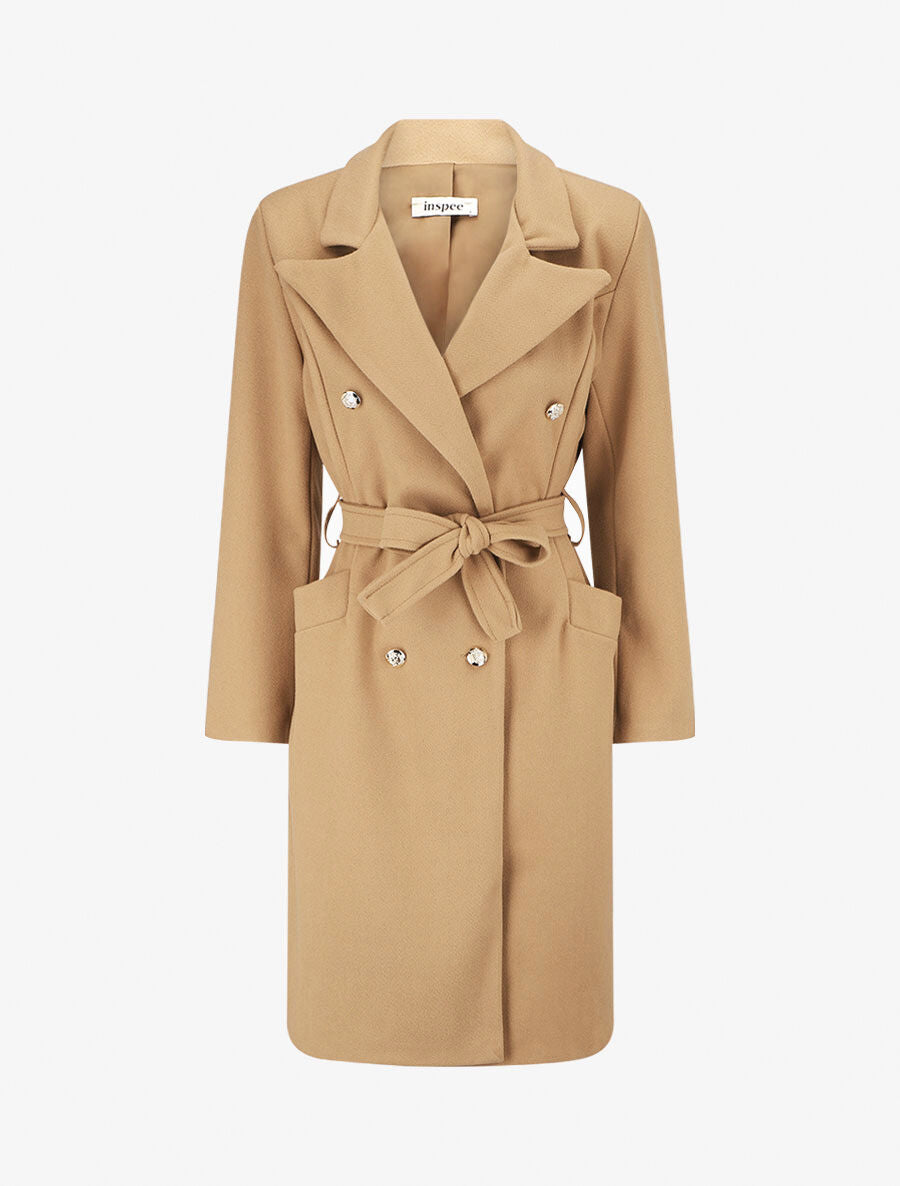 Manteau long coupe droite - Camel - 4