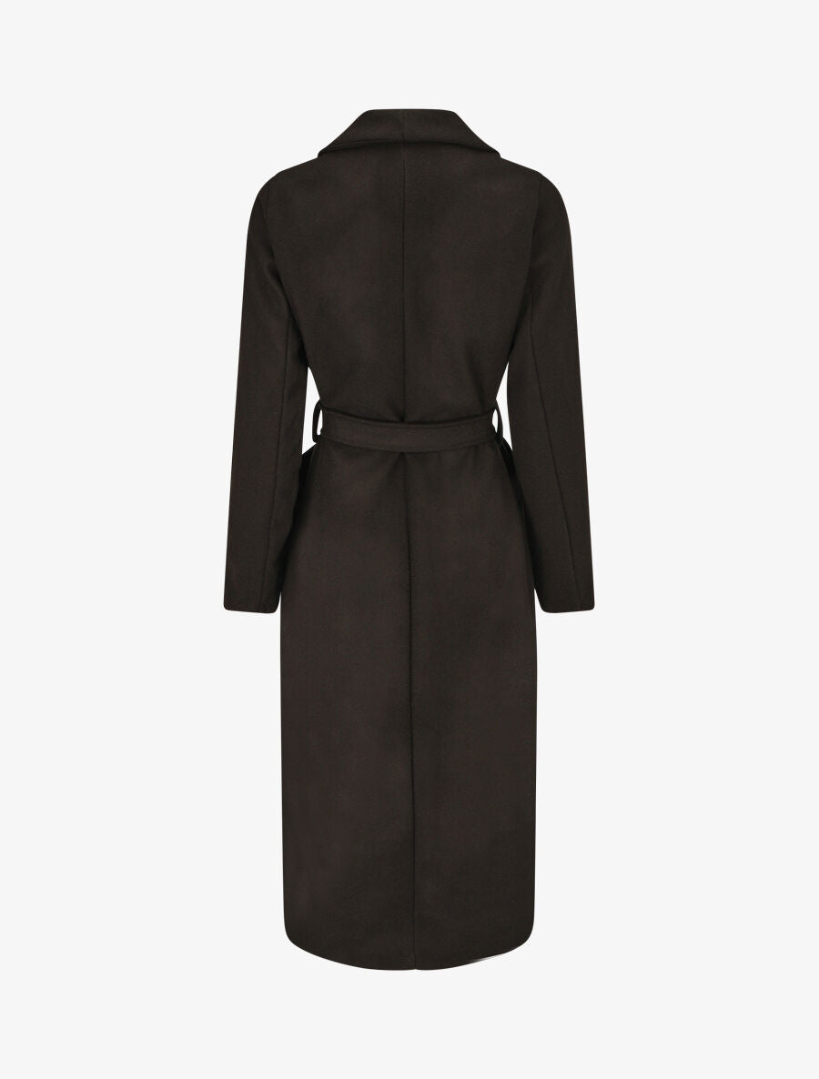 Manteau long uni ceinturé - Noir - 2