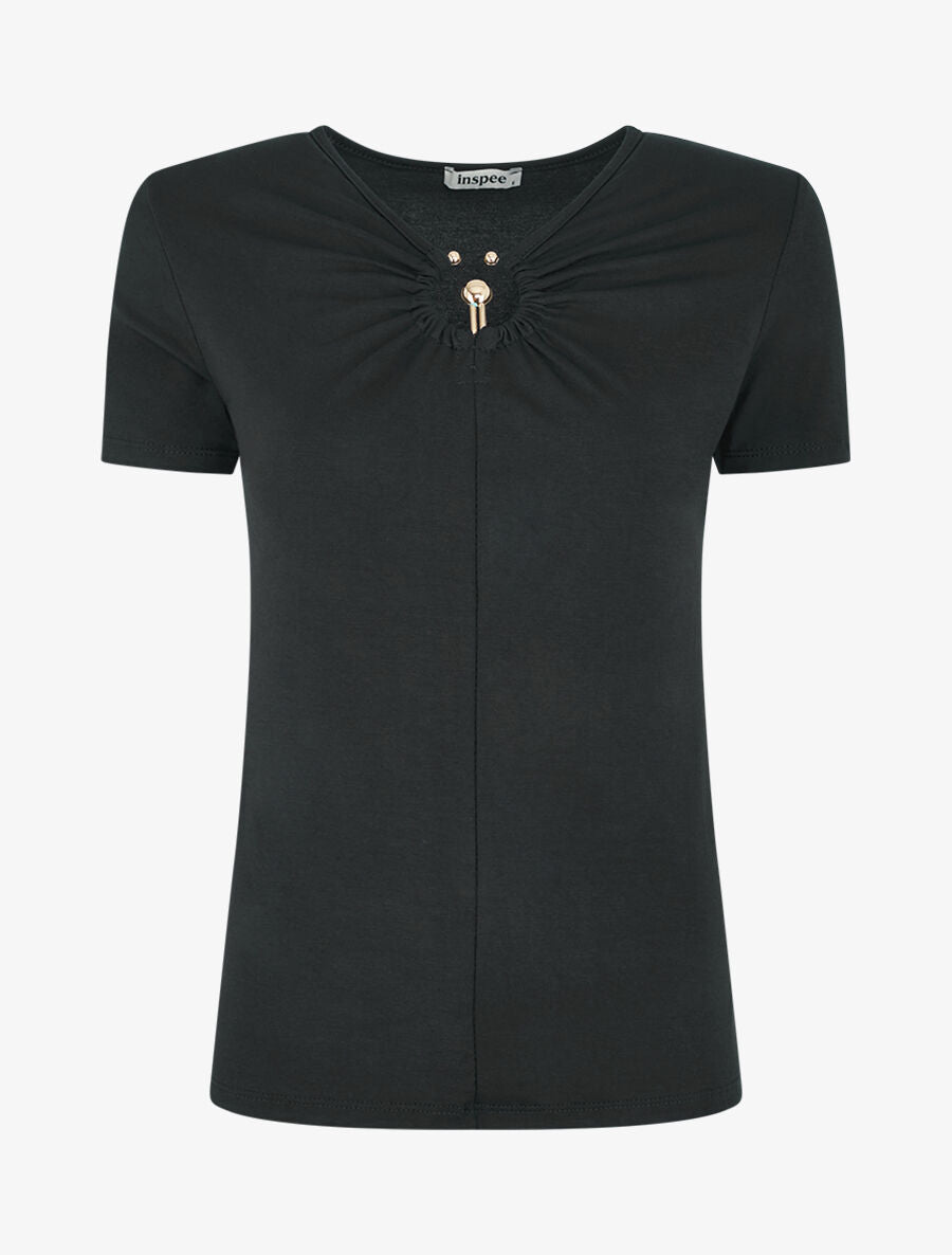 T-shirt à empiècement doré - Noir - 1