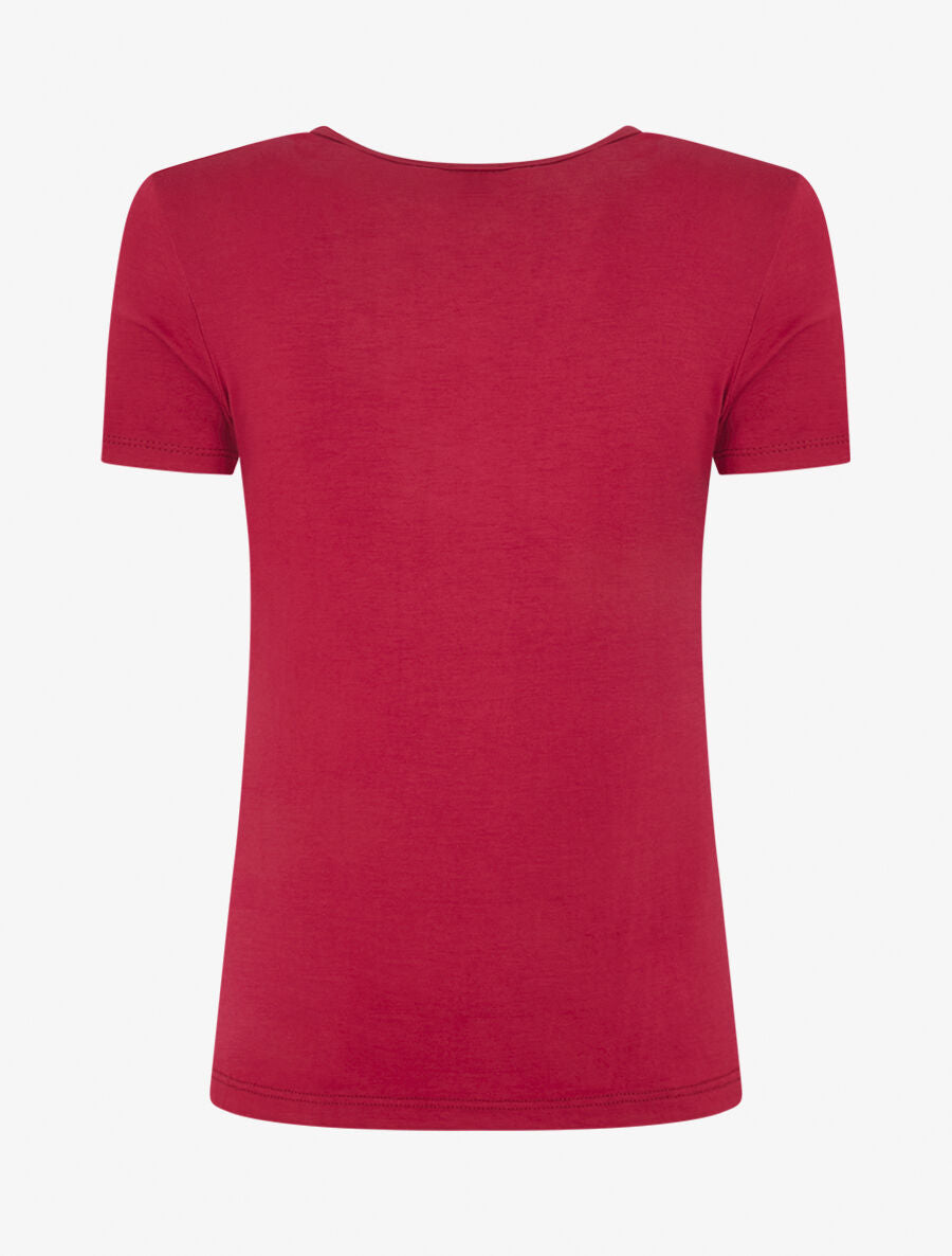 T-shirt à empiècement doré - Rouge cerise - 2