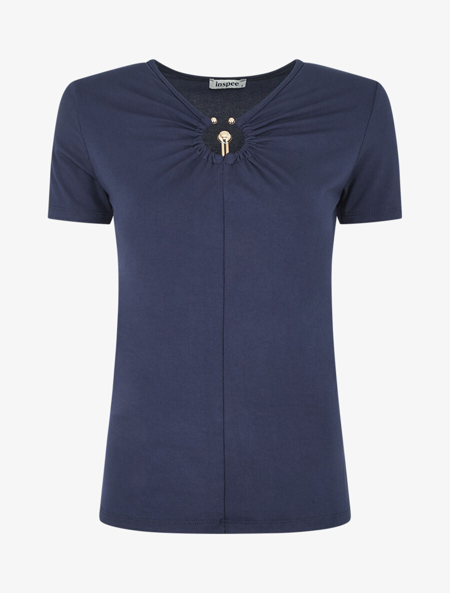 T-shirt à empiècement doré - Bleu marine - 4