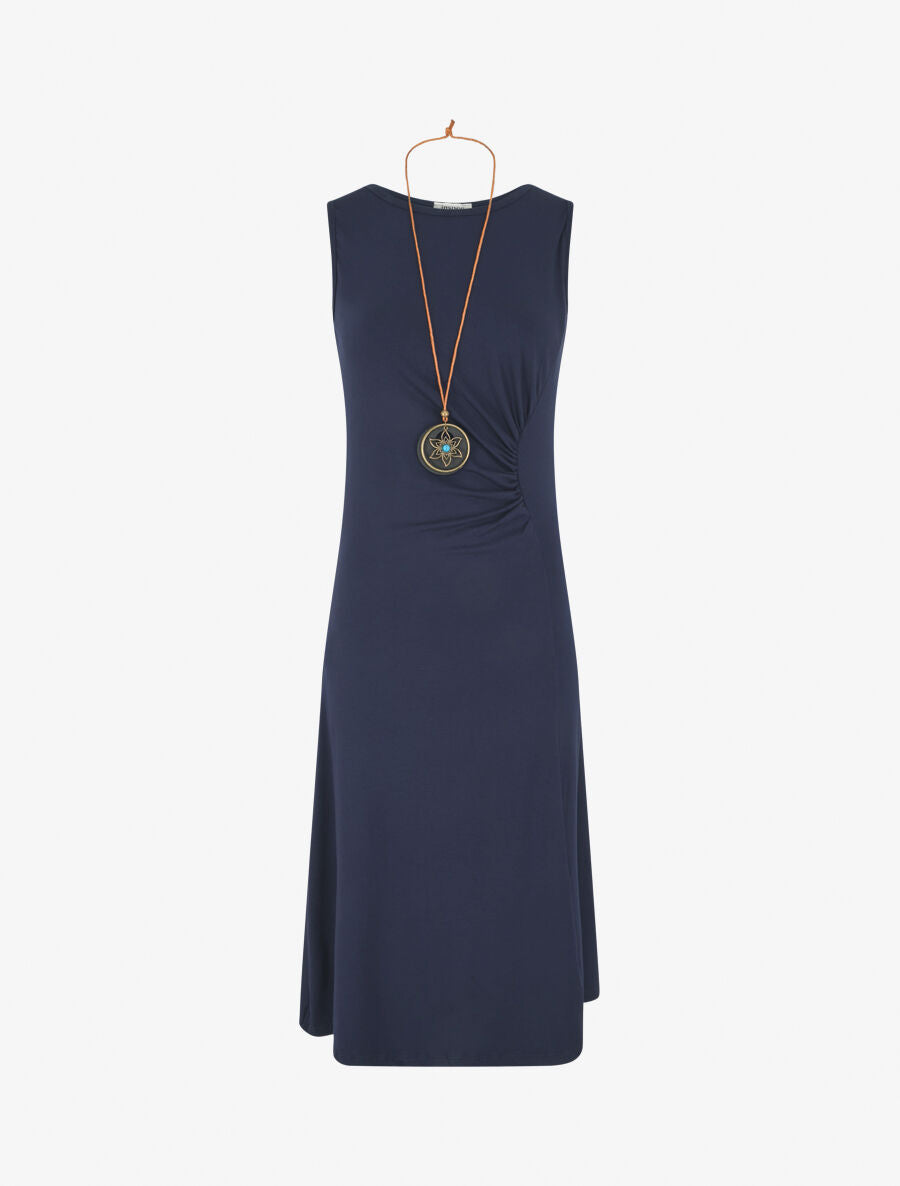 Robe longue unie effet drapé - Marine - 1
