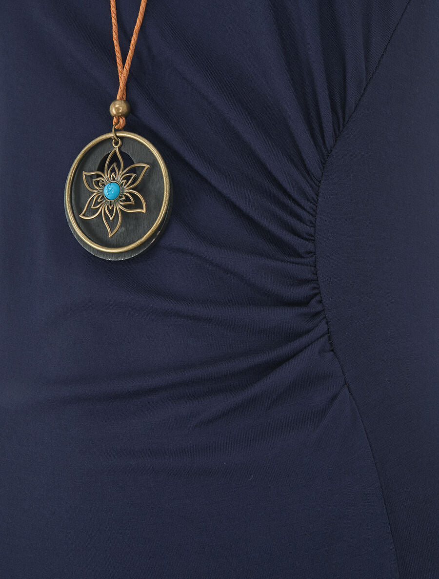 Robe longue unie effet drapé - Marine - 3