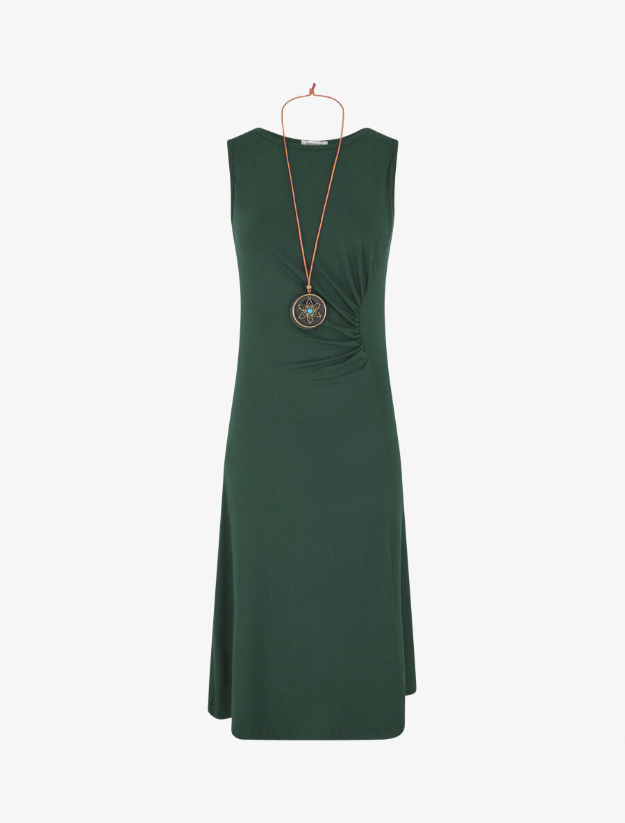 Robe longue unie effet drapé - Vert sapin - 5