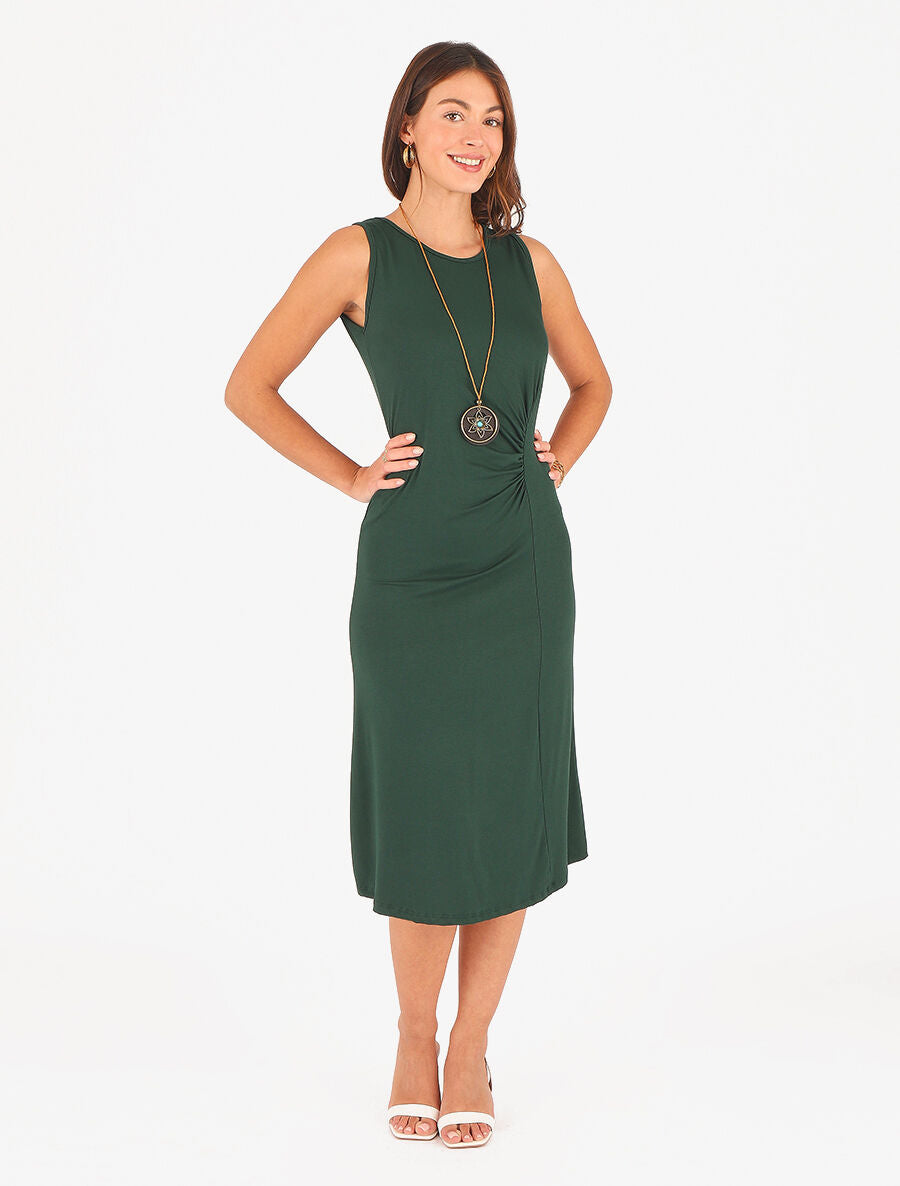 Robe longue unie effet drapé - Vert sapin - 4