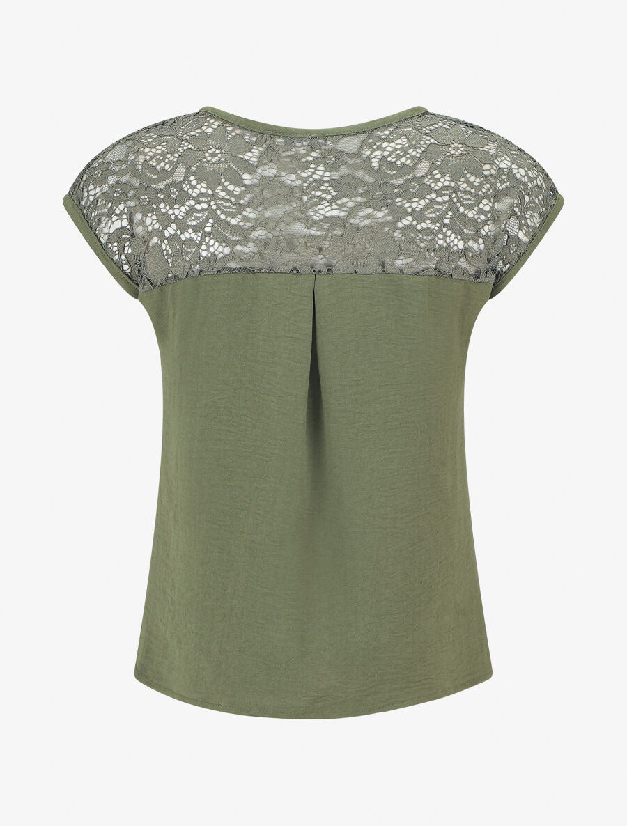 Top uni à zip et dentelle - Kaki - 2