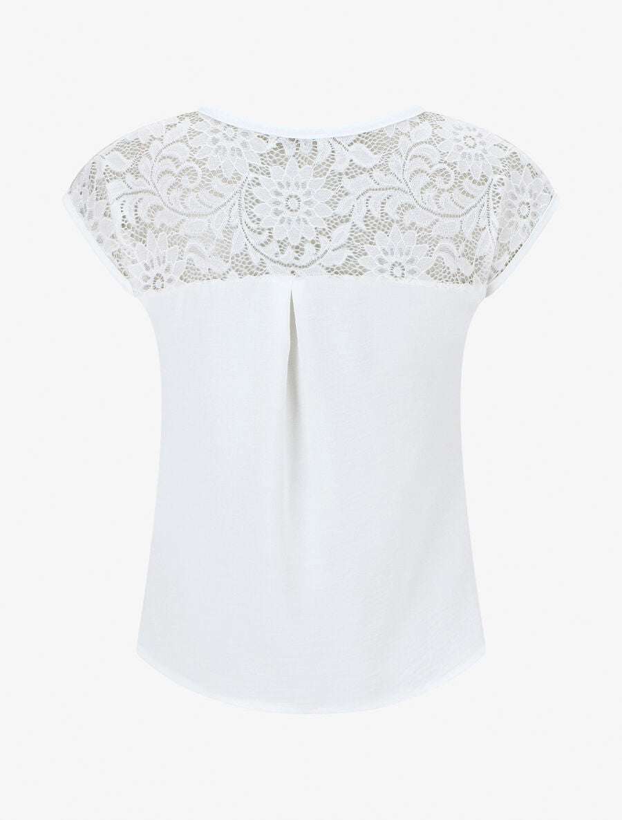 Top uni à zip et dentelle - Blanc - 2