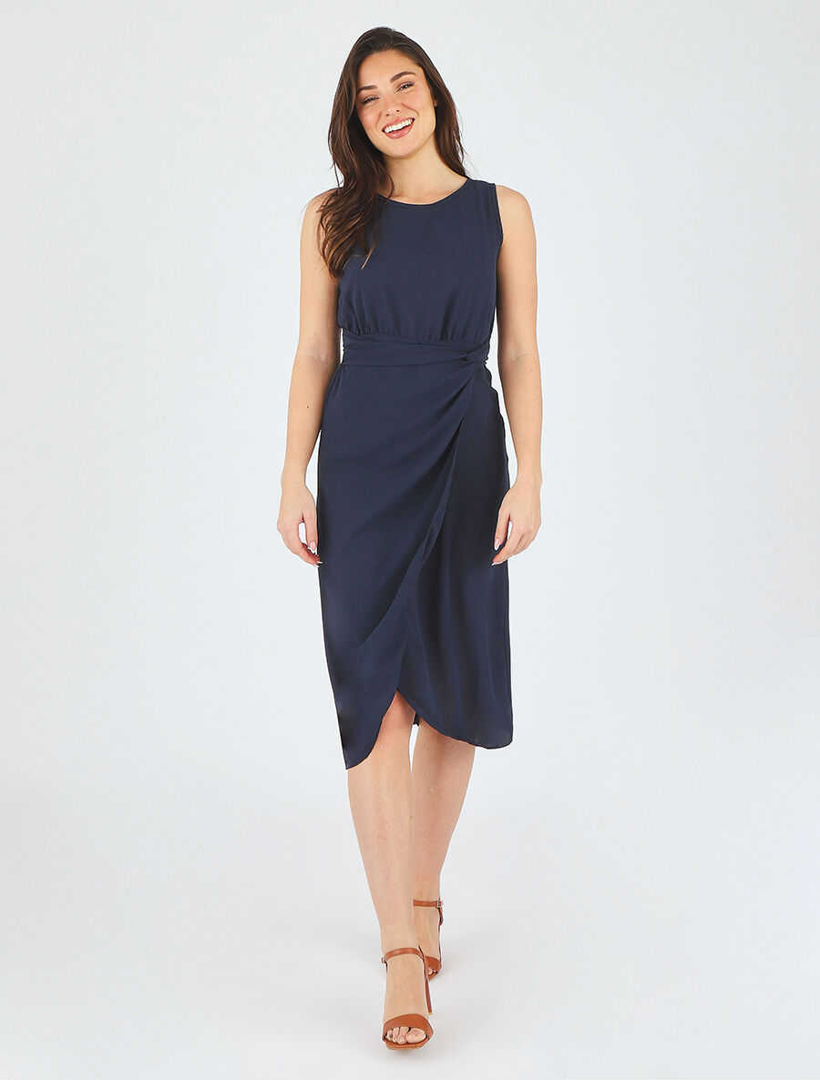Robe unie sans manches style portefeuille - Marine - 4