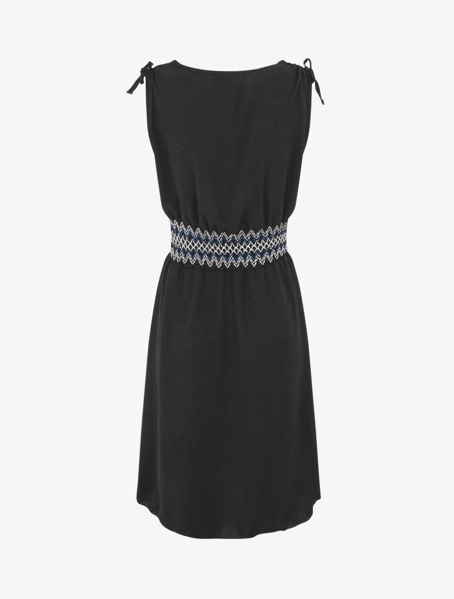 Robe à large bande élastiquée imprimé zigzag - Noir - 2