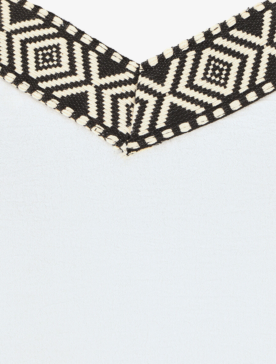 Débardeur droit col V motif ethnique - Blanc - 3