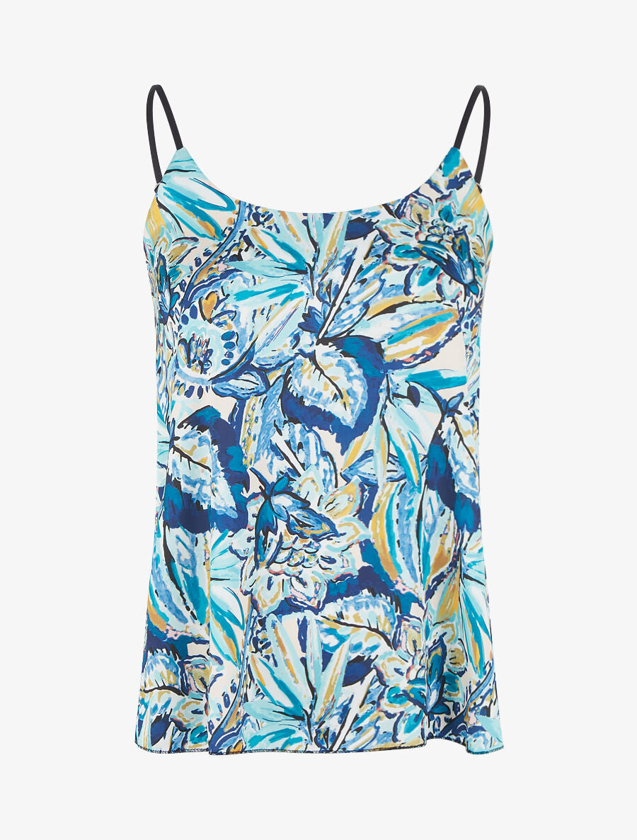 Caraco satiné droit imprimé fleurs abstraites - Turquoise - 5