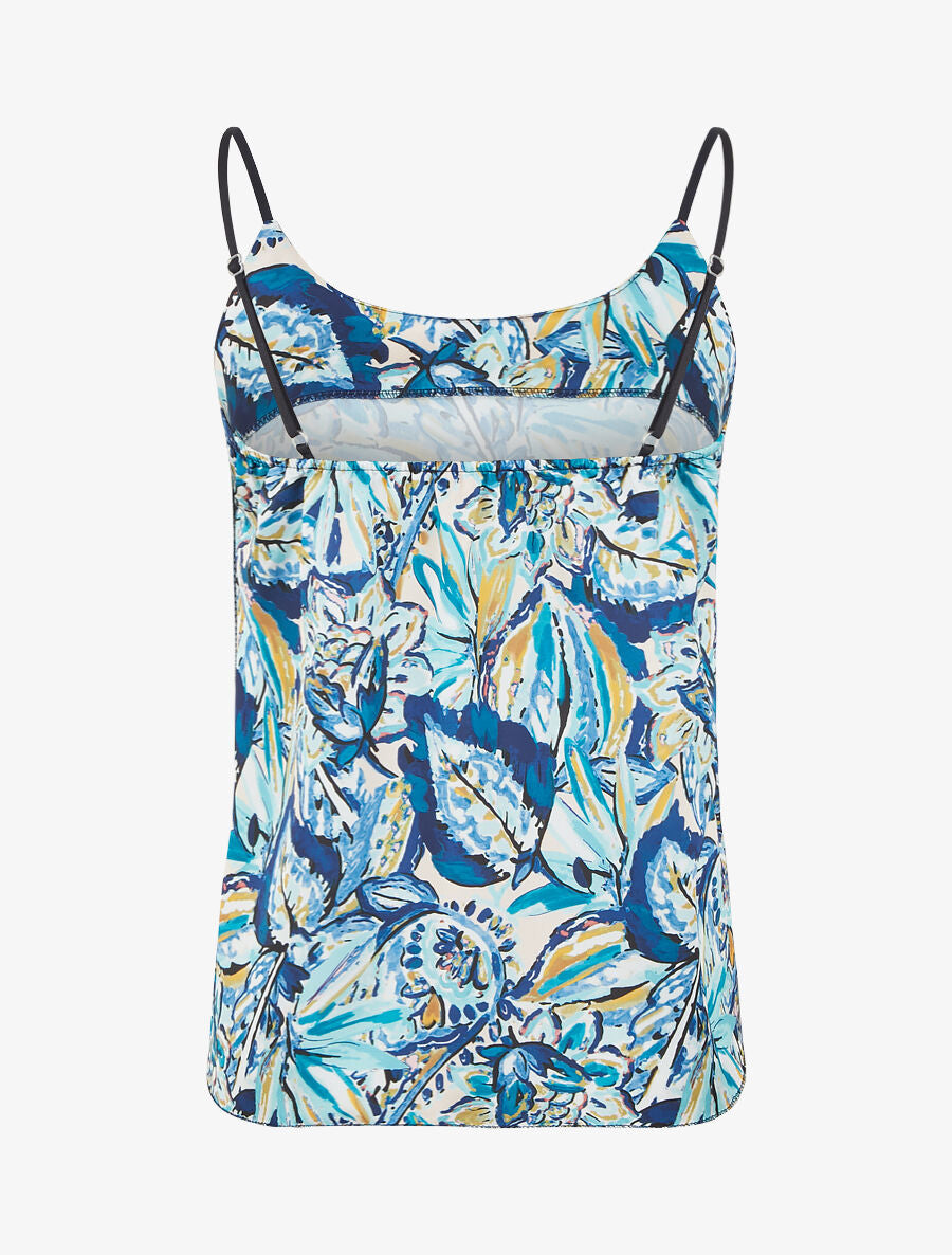 Caraco satiné droit imprimé fleurs abstraites - Turquoise - 2