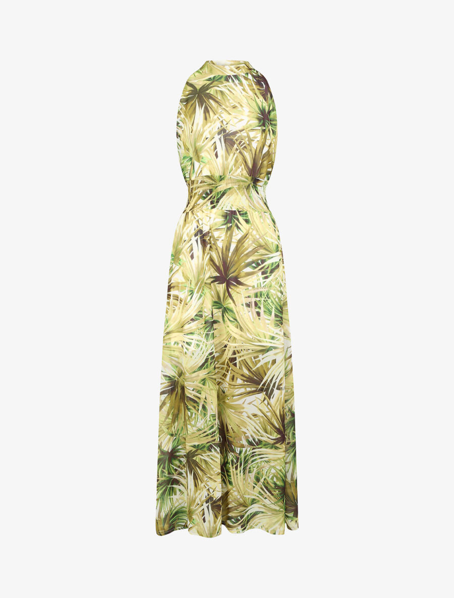 Robe longue en voile imprimé feuillages - Blanc - 1