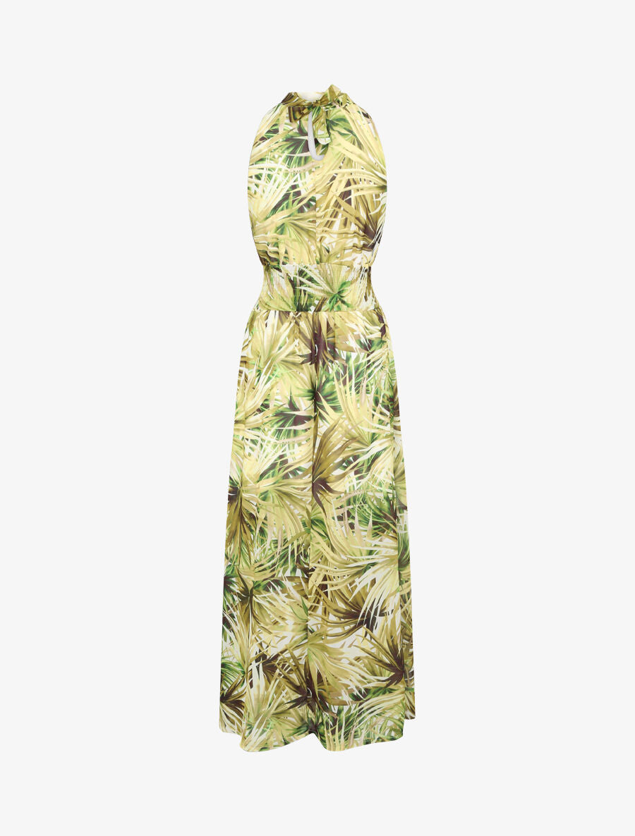 Robe longue en voile imprimé feuillages - Blanc - 2
