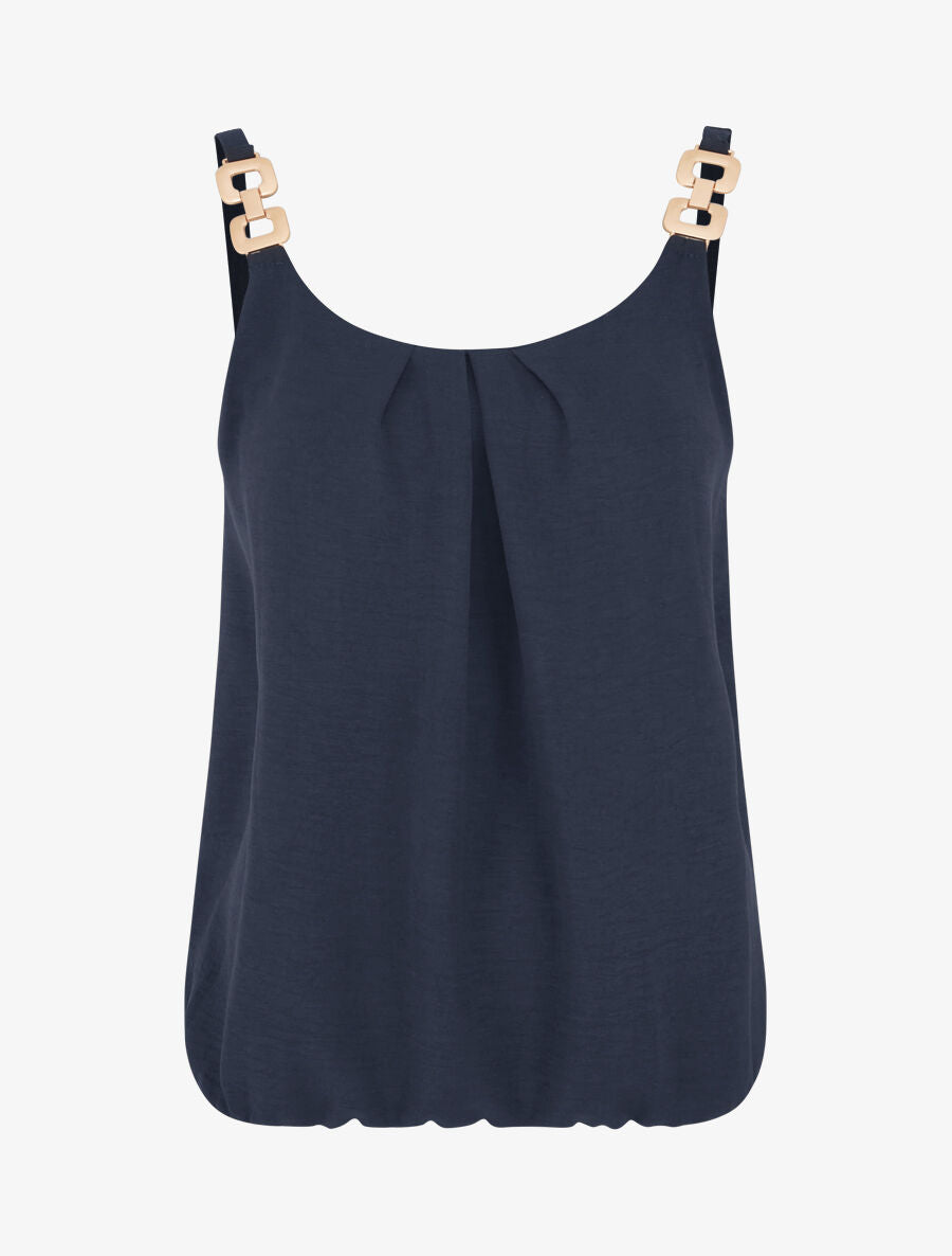 Top uni à bretelles bi-matière - Marine - 1