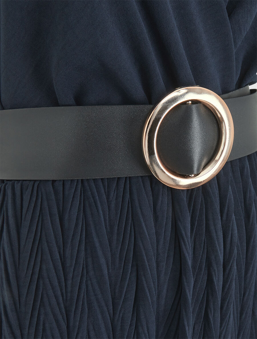 Robe longue à jupe texturée - Marine - 3