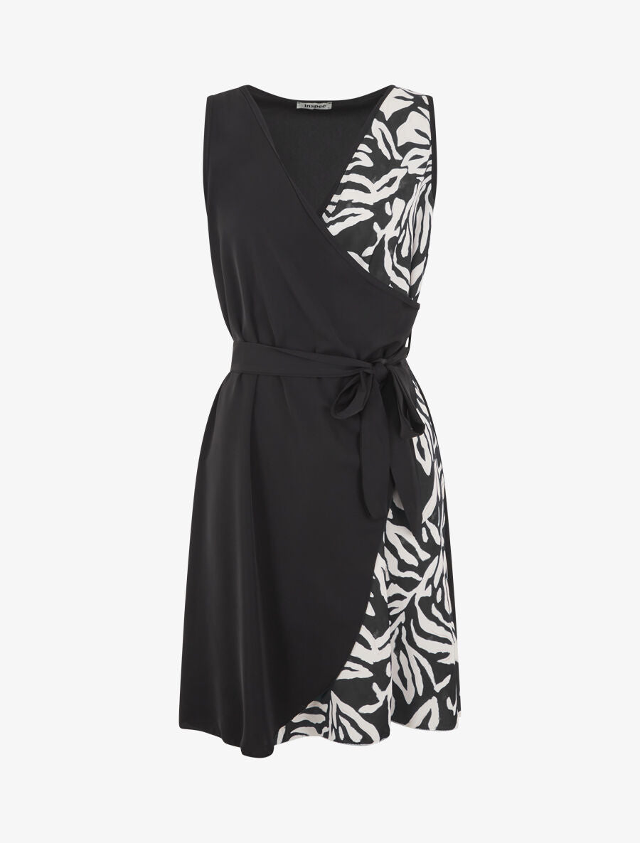 Robe portefeuille sans manches imprimé fantaisie - Noir/blanc - 4