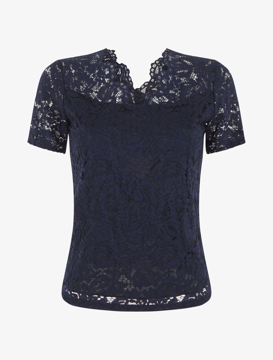 Top uni en dentelle - Marine - 1