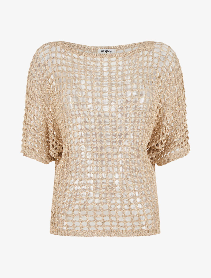 Pull brillant en maille ajourée - Or - 1
