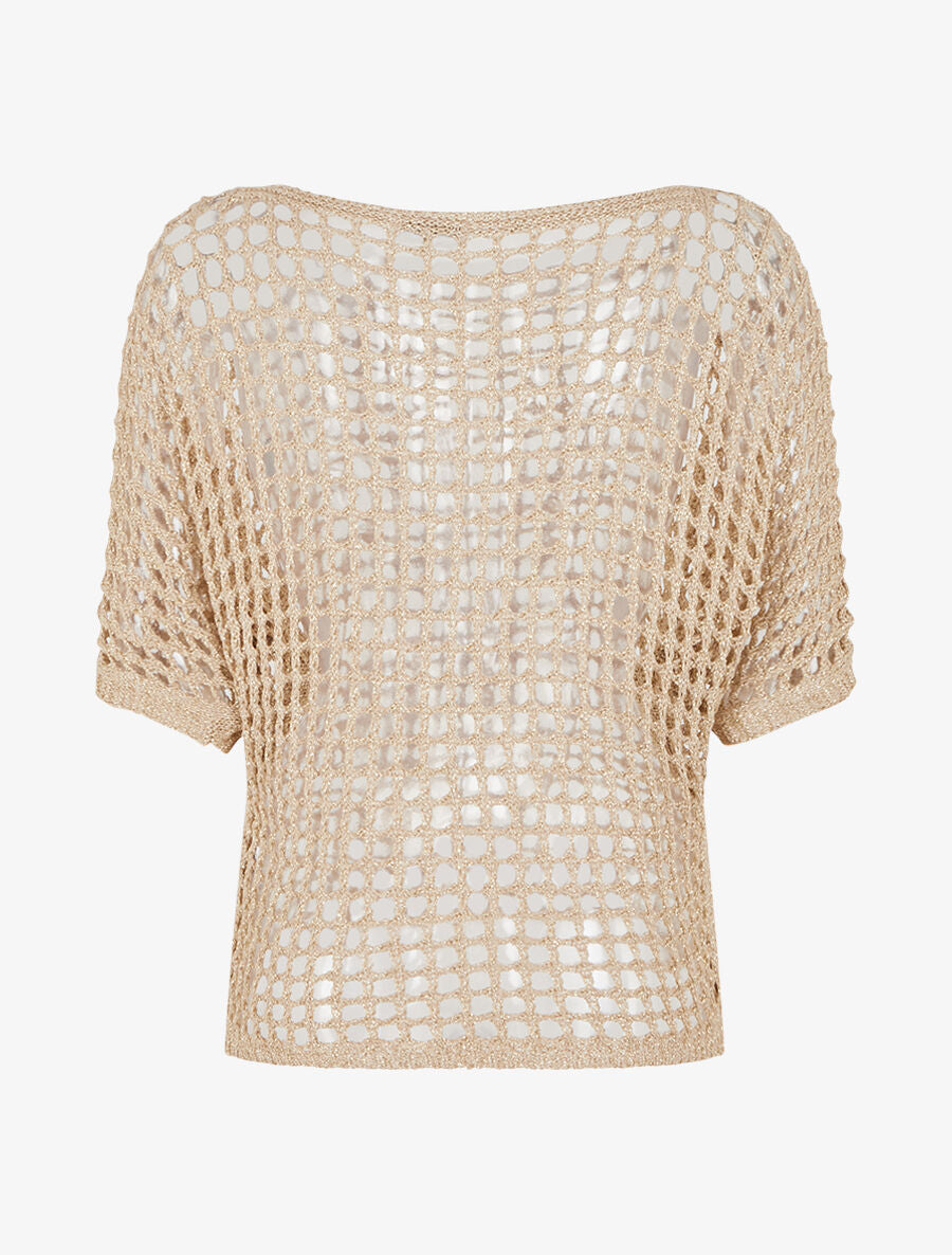 Pull brillant en maille ajourée - Or - 2