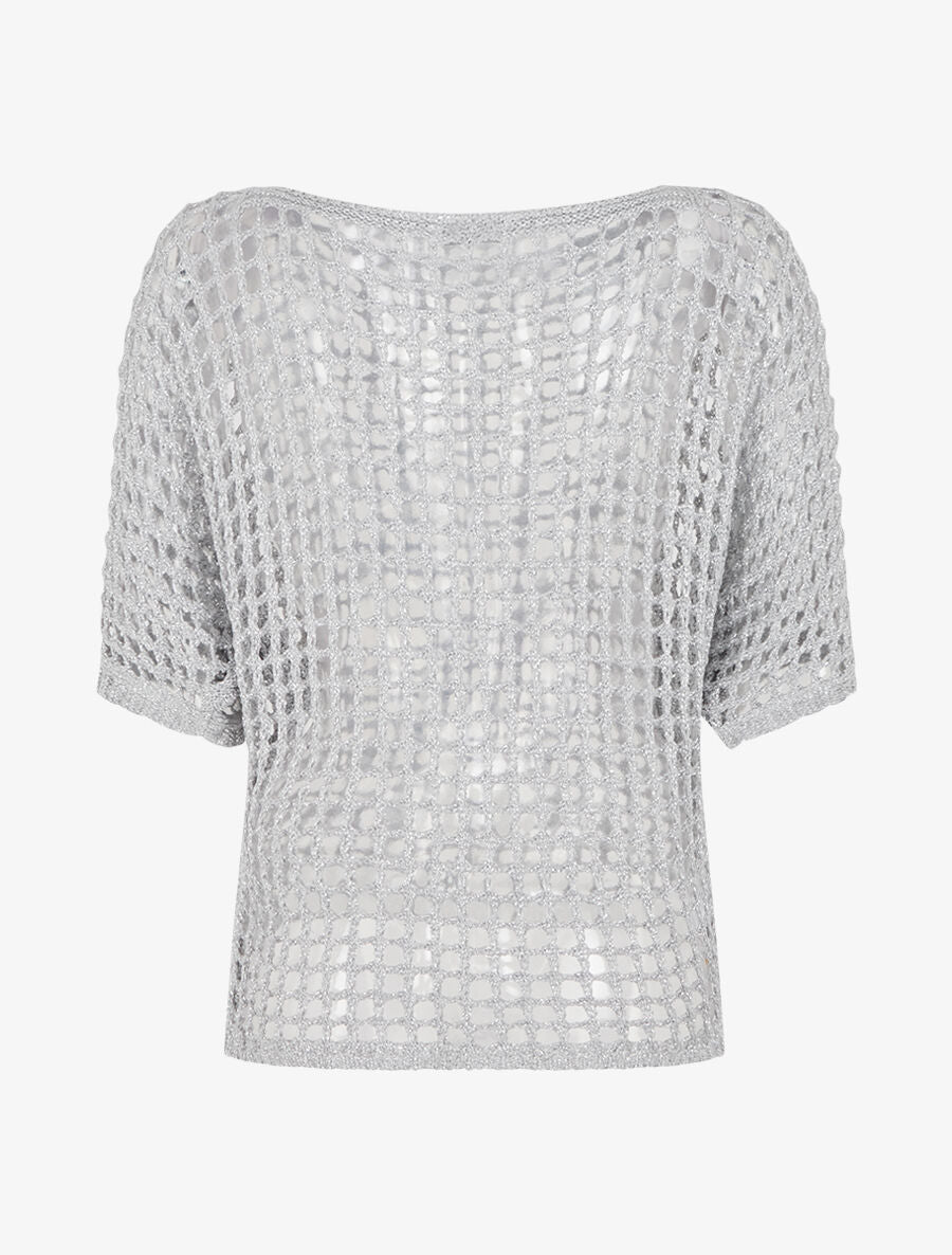 Pull brillant en maille ajourée - Argent - 2