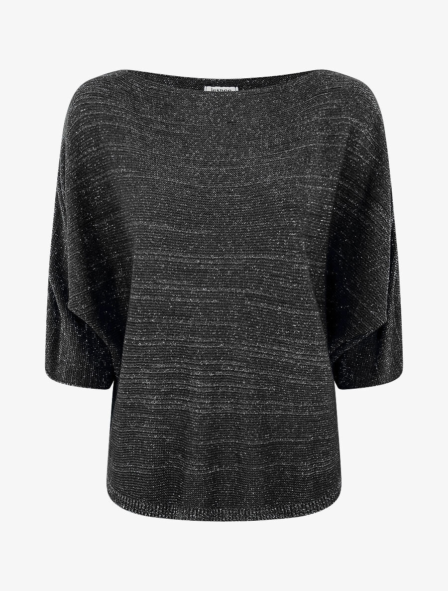 Pull en maille pailletée à col bateau - Noir - 4
