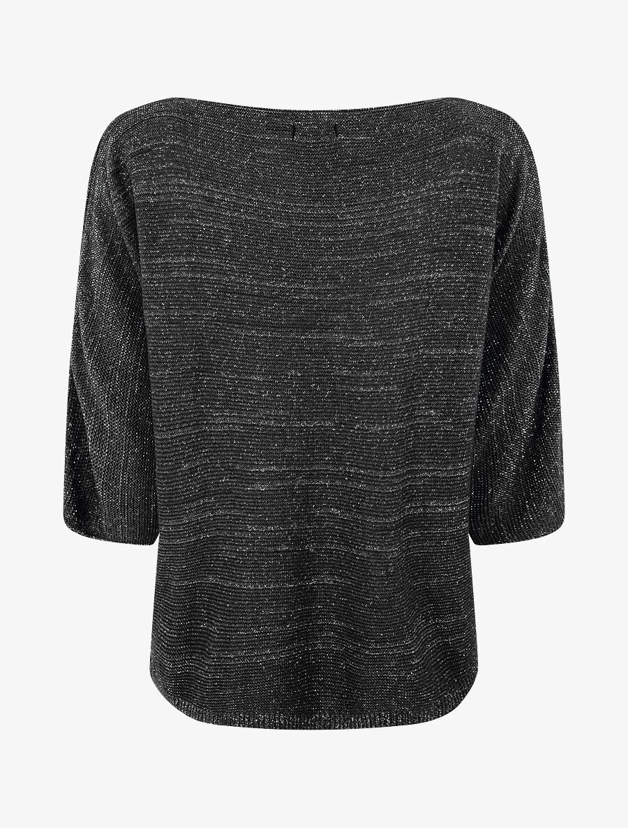 Pull en maille pailletée à col bateau - Noir - 2