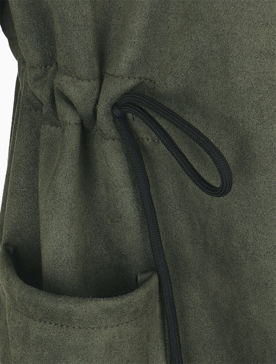 Veste longue unie en suédine - Kaki - 3