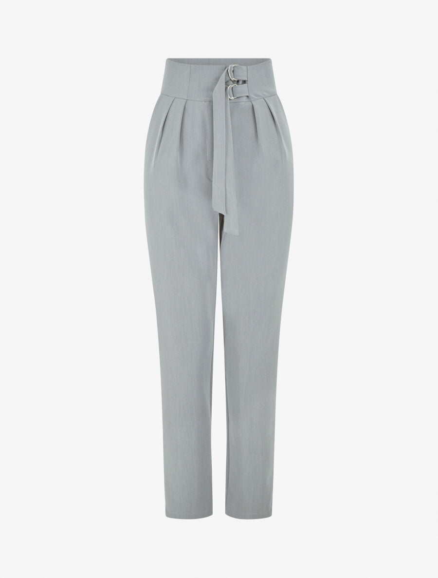 Pantalon droit uni à double passants - Gris - 1