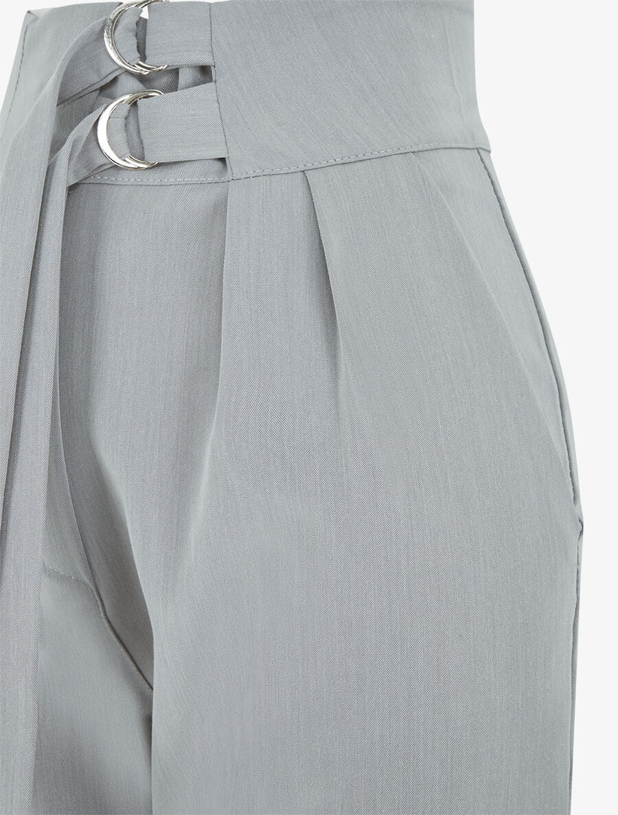 Pantalon droit uni à double passants - Gris - 3