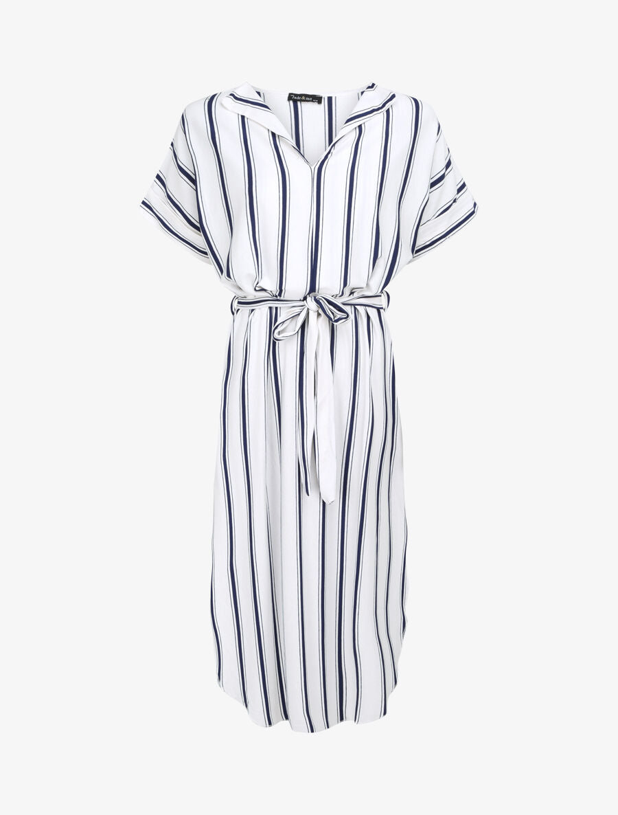 Robe ample rayée à bord arrondi - Blanc - 4