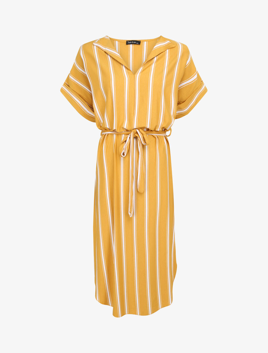 Robe ample rayée à bord arrondi - Moutarde - 1