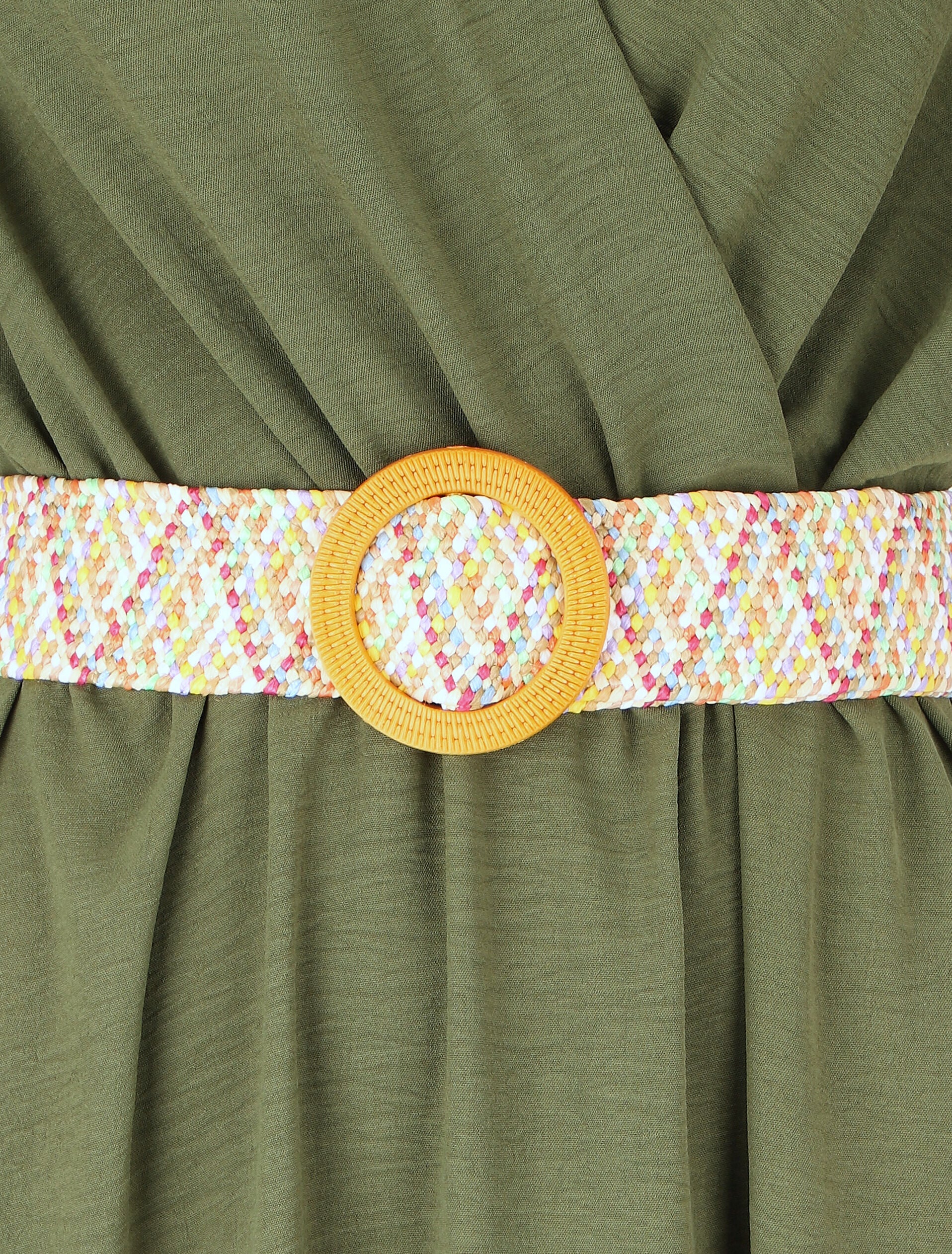 Robe longue unie élastiquée et ceinturée - Kaki - 3