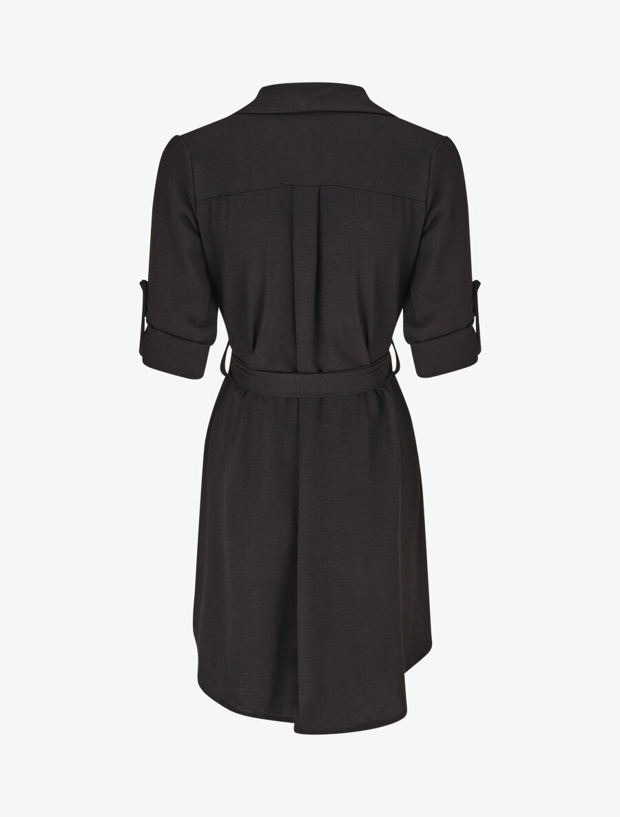 Robe chemise à manches retroussables - Noir - 2