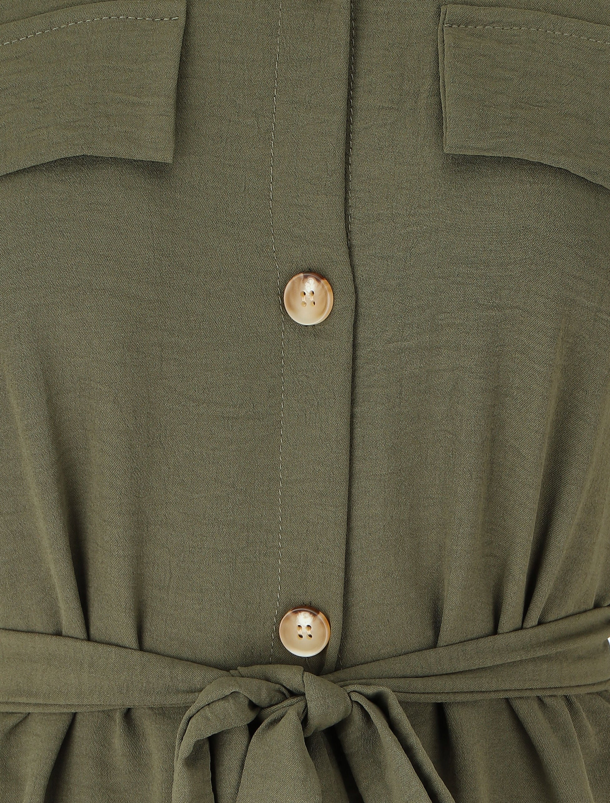 Robe chemise à manches retroussables - Kaki - 3
