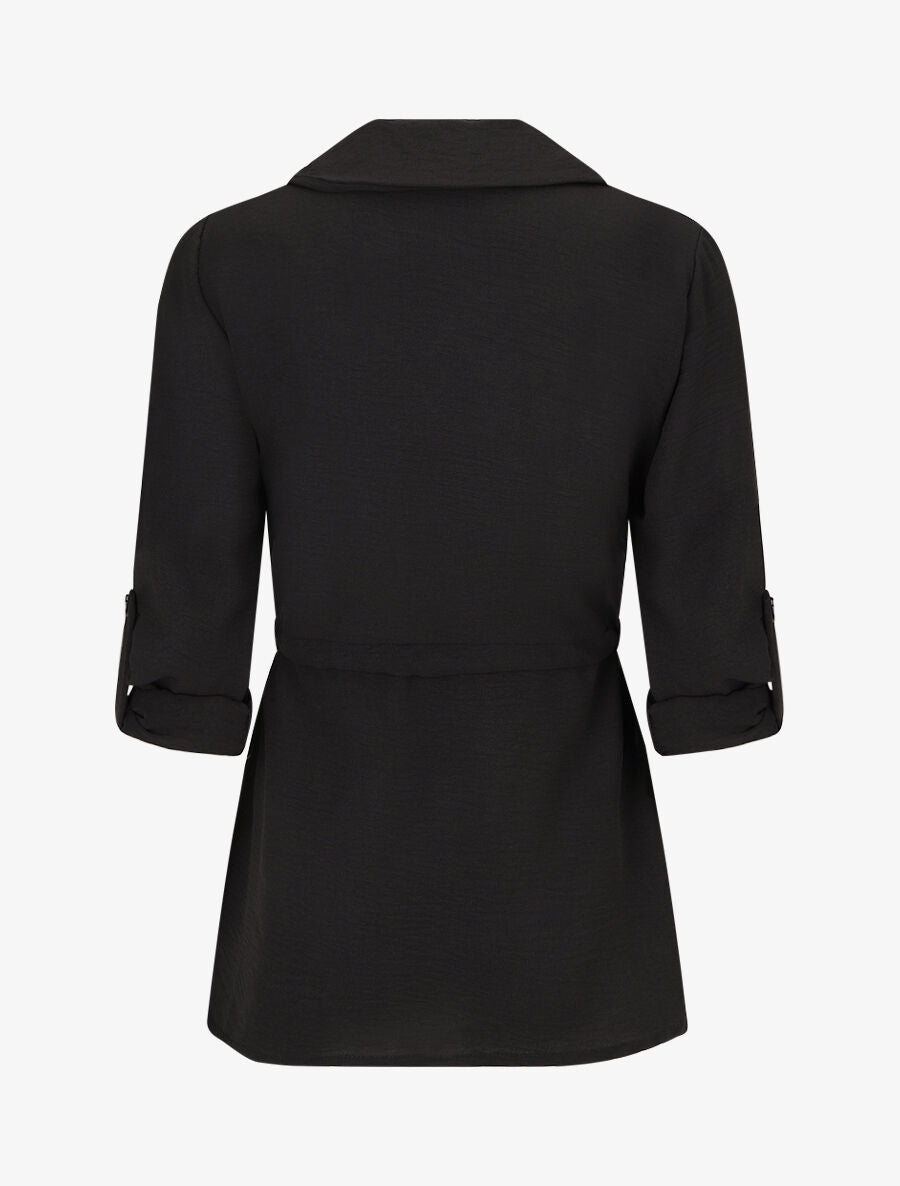 Blouse unie à manches retroussables - Noir - 2