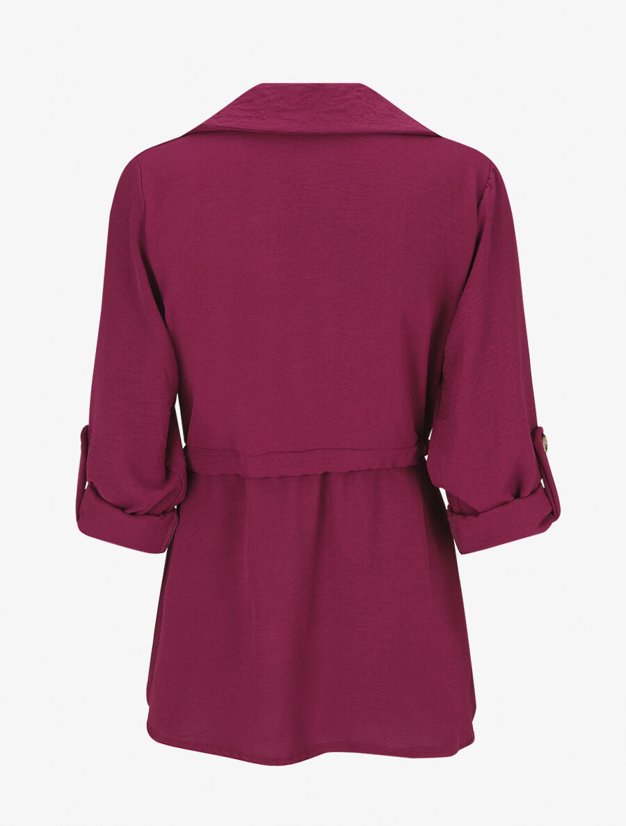 Blouse unie à manches retroussables - Magenta - 2