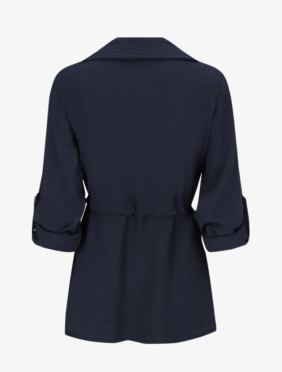 Blouse unie à manches retroussables - Marine - 2