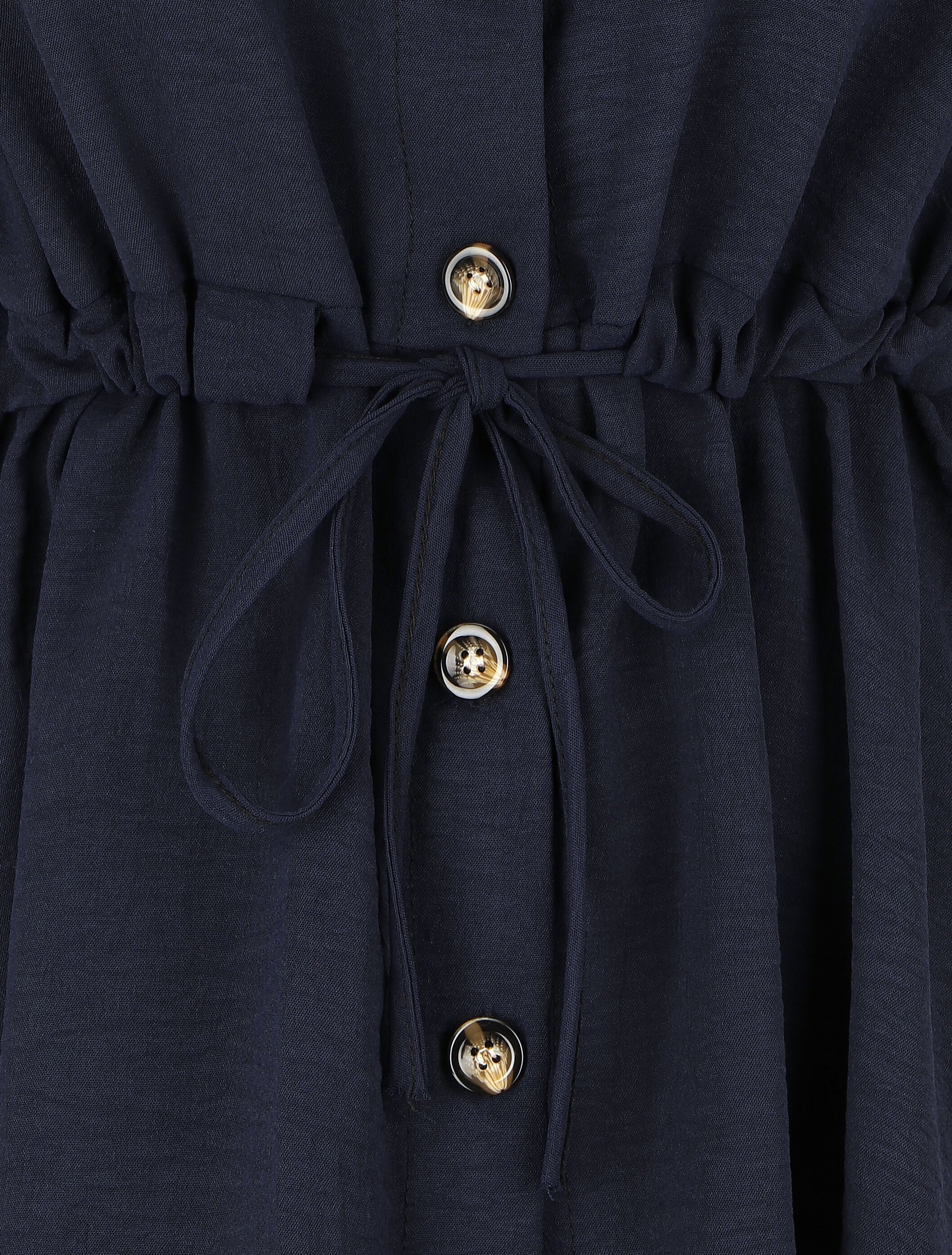 Blouse unie à manches retroussables - Marine - 3