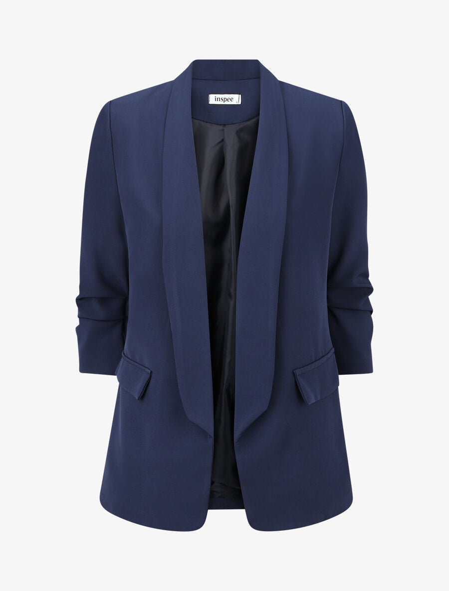 Blazer uni à manches froncées - Marine - 1