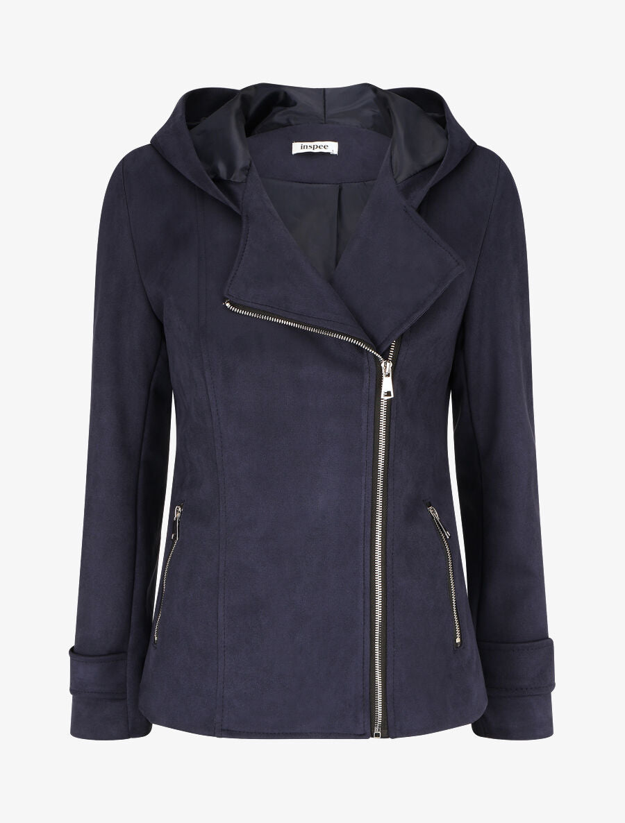 Veste en suédine à capuche - Marine - 1