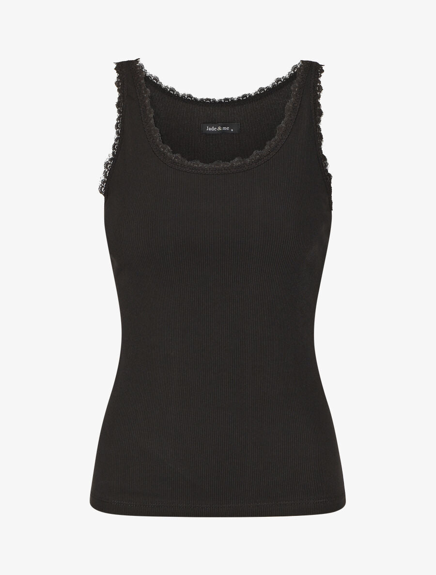 Débardeur côtelé à dentelle - Noir - 5