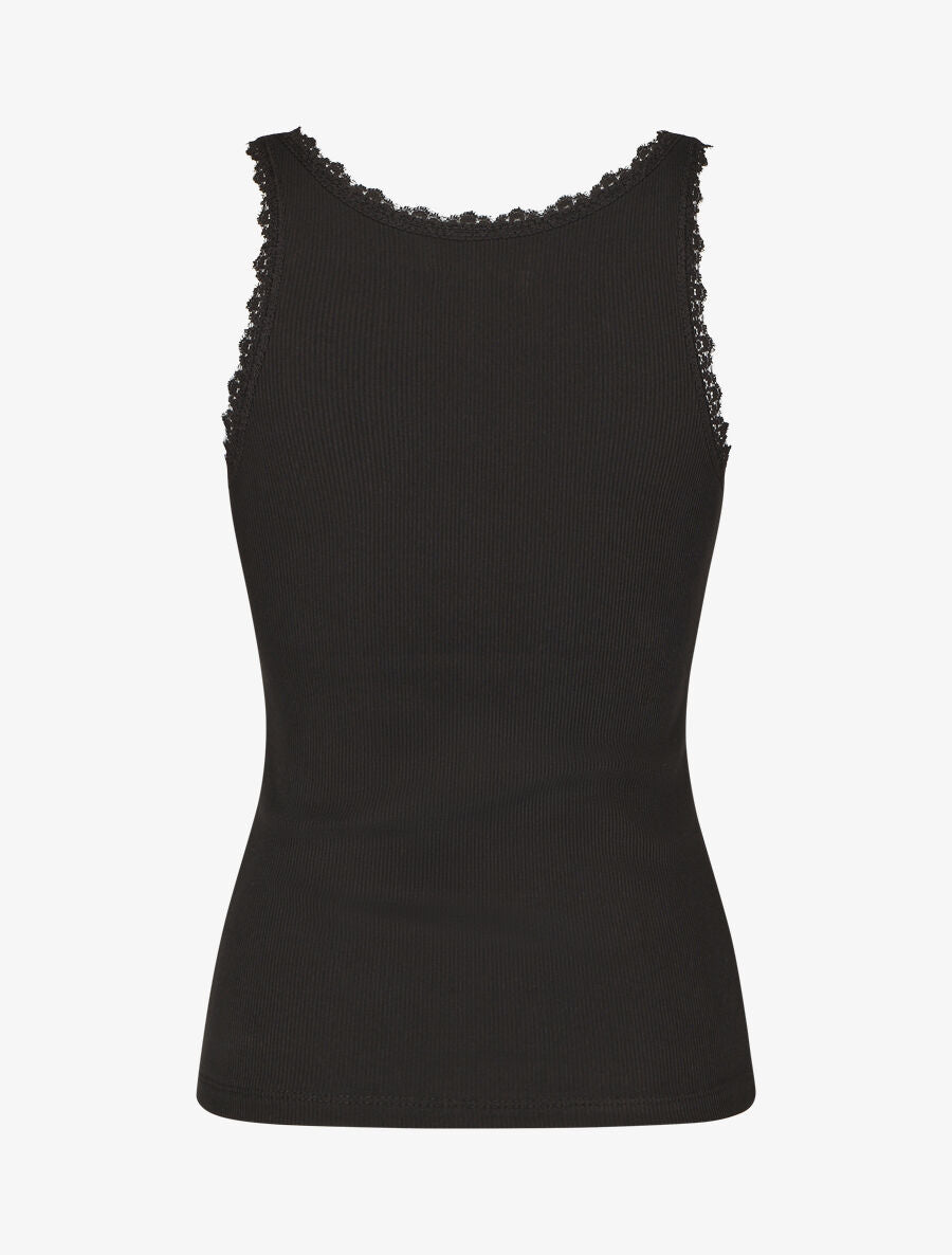 Débardeur côtelé à dentelle - Noir - 2