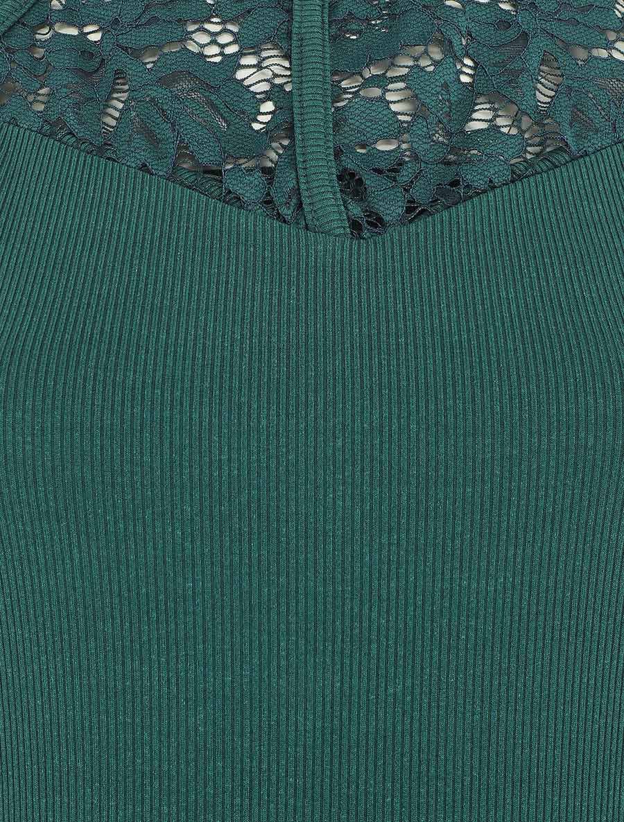 Body côtelé sans manches à dentelle - Vert sapin - 3