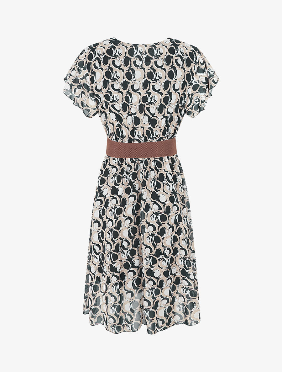 Robe longue élastiquée imprimé fantaisie - Noir - 2