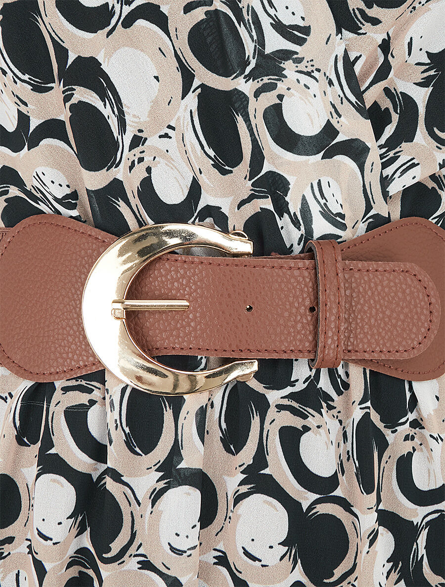 Robe longue élastiquée imprimé fantaisie - Noir - 3